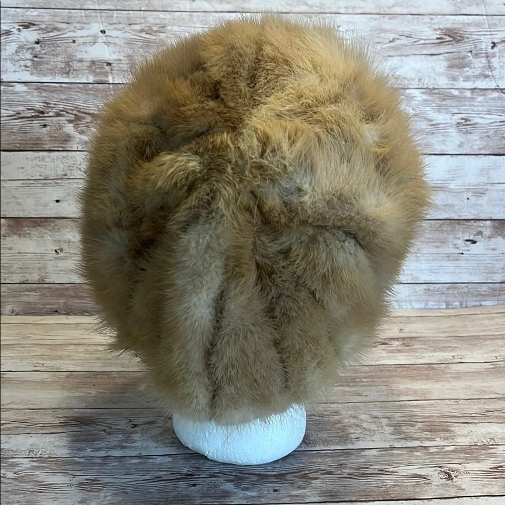 Vintage Blonde Mink Fur Hat with Brown Chin Strap